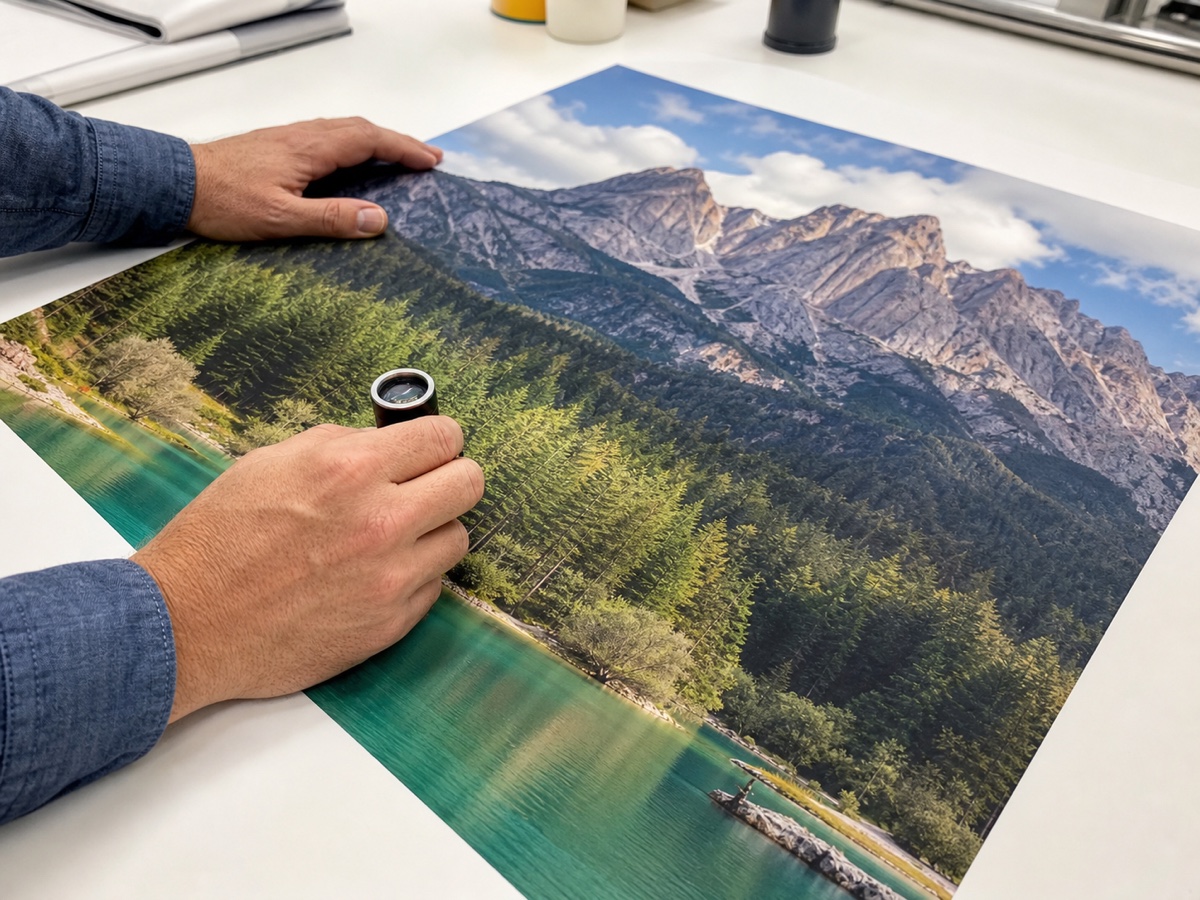 Impresión fotográfica ampliada mientras se revisan sus detalles