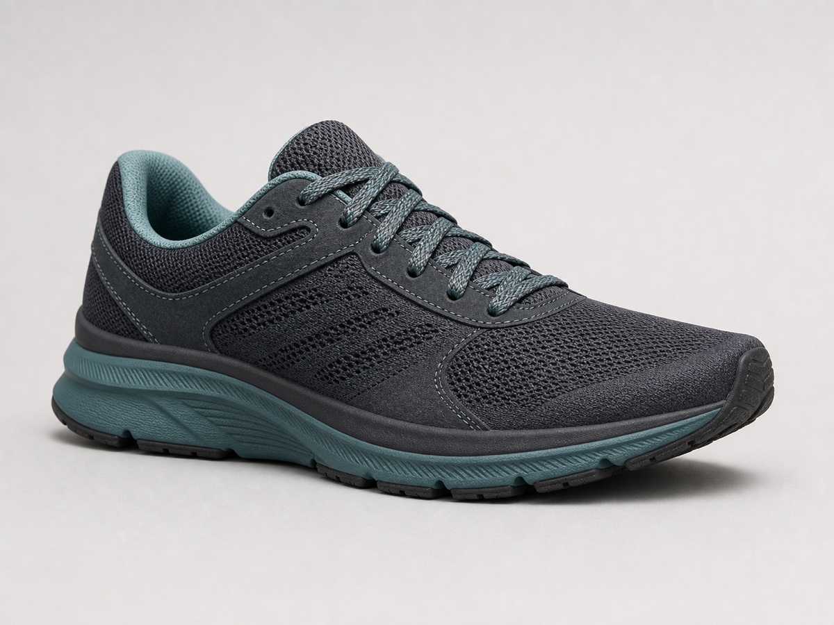 Fotografía de una zapatilla con materiales y bordes definidos sobre un fondo claro
