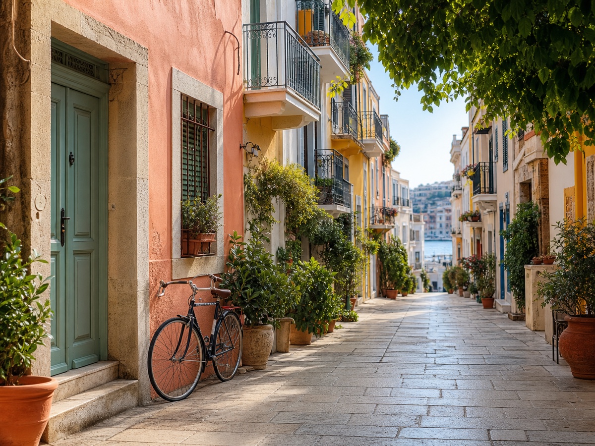Fotografía de una calle mediterránea preparada para pantalla y presentaciones