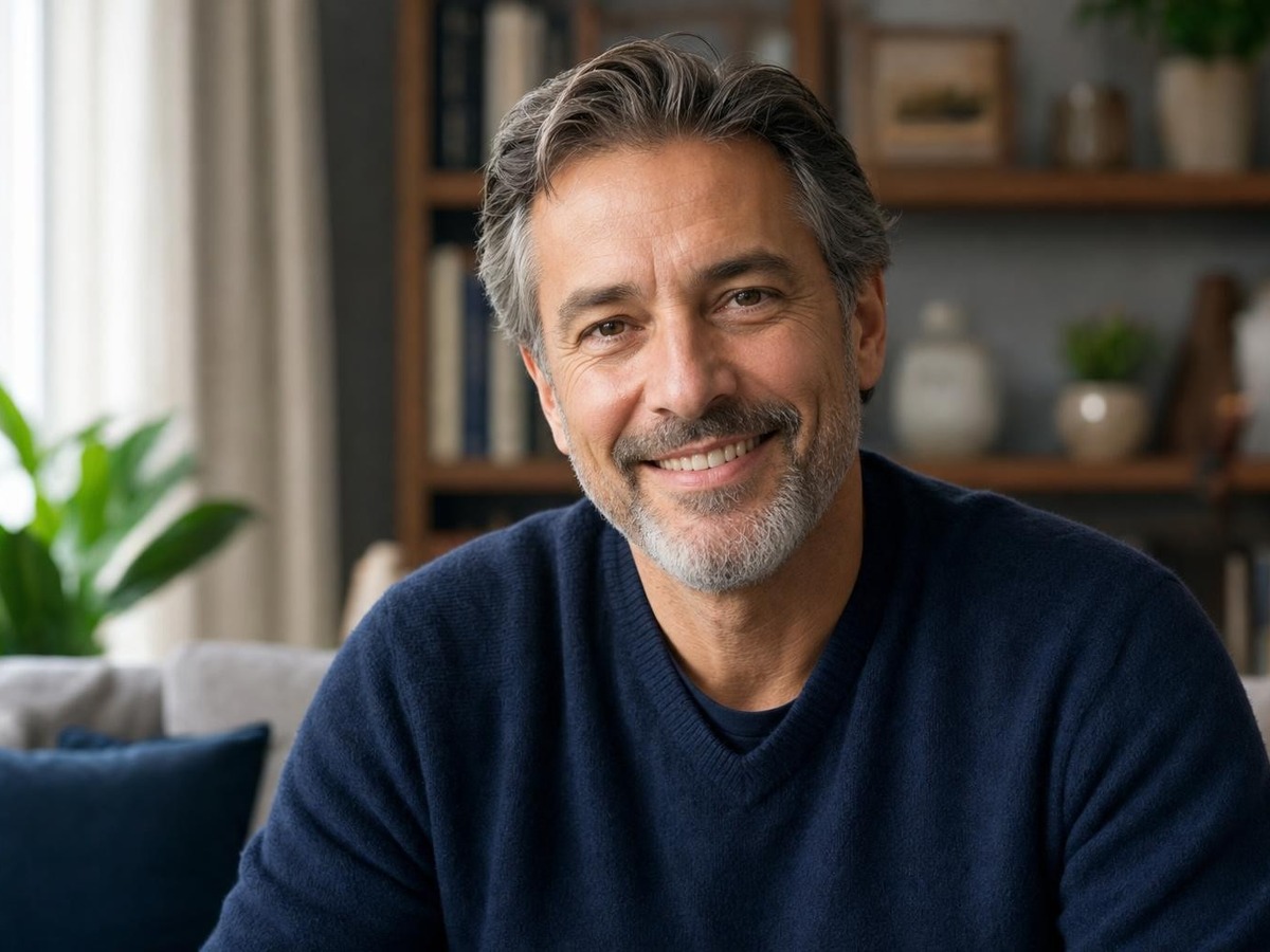 Retrato de un hombre con piel suave y fondo desenfocado