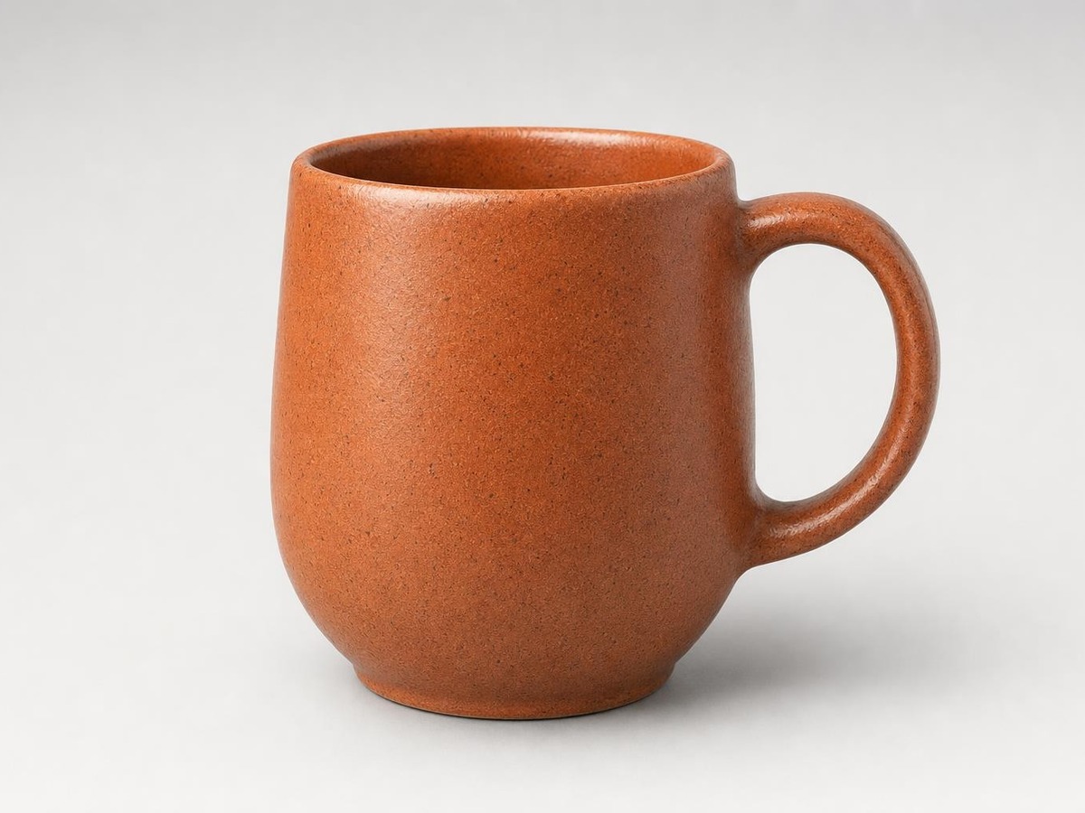 Taza de cerámica sobre fondo gris limpio con textura realzada